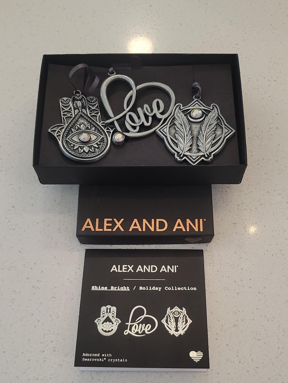 Alex and Ani Silver Ornament Trio with Crystal Accents